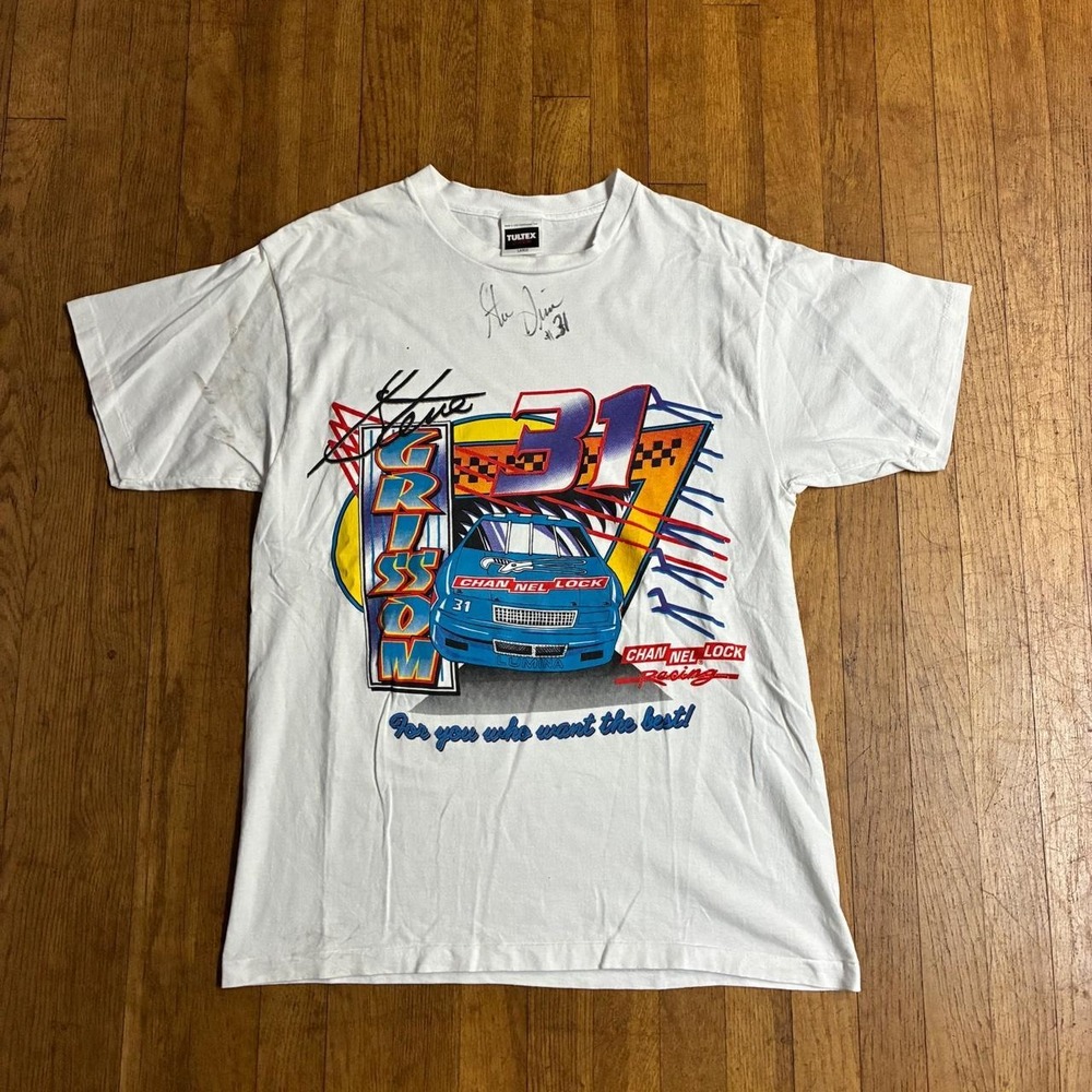 Vintage NASCAR Mike Skinner 31 Lowes Racing T-Shirt Tultex USA Mens Large White